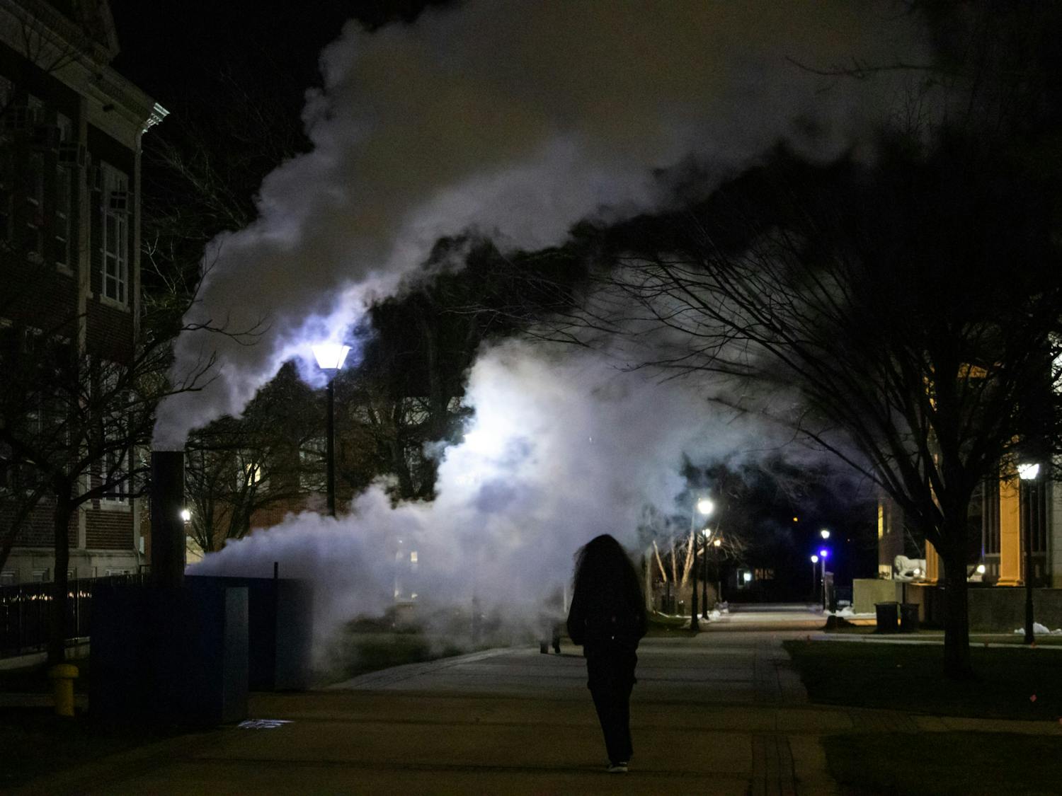 The steam has caused some confusion among students, and some are curious as to why the steam is being released in this manner (Photo by Shane Gillespie).