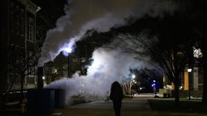 The steam has caused some confusion among students, and some are curious as to why the steam is being released in this manner (Photo by Shane Gillespie).