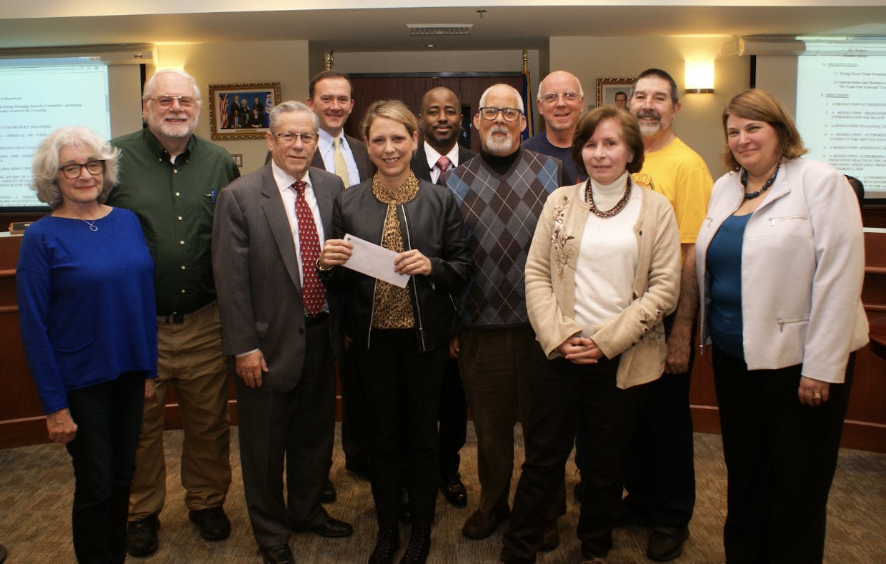 Ewing Green Team presents $990 donation to HomeFront after the fifth annual Ewing Fall Spin (Photo courtesy of the Sustainable Ewing Green Team). 