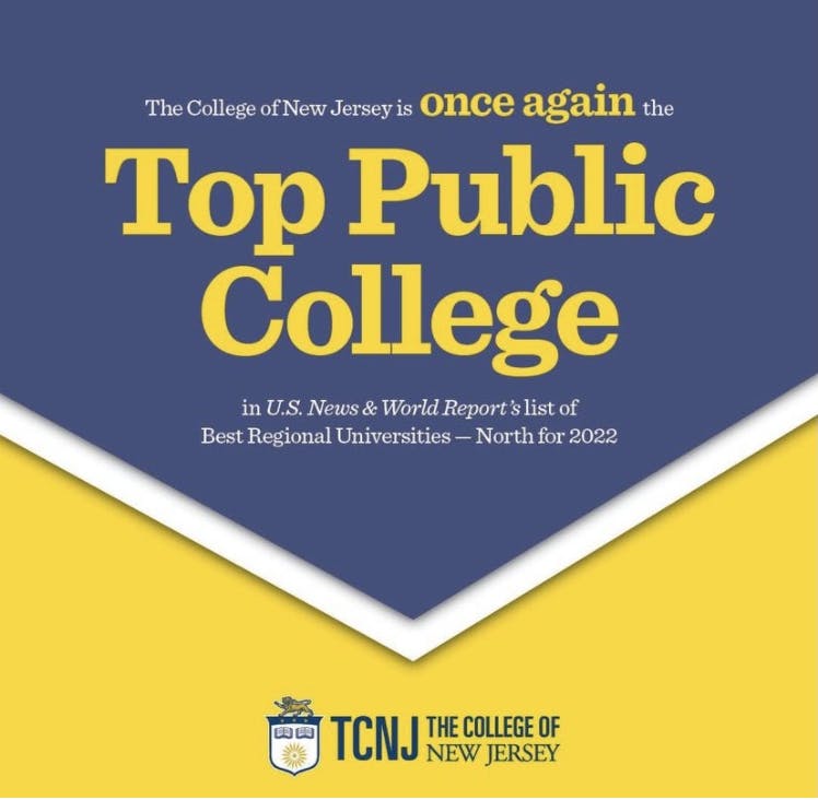 The College was ranked as the best public school among regional universities in the North region in a recent ranking (Instagram @tcnj_official). 