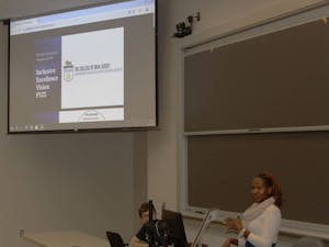 Tacquice Wiggan Davis has an open talk with the Student Government general body to brainstorm Inclusive Excellence events that will work towards building a stronger campus (Photo courtesy of Julia Cappello).