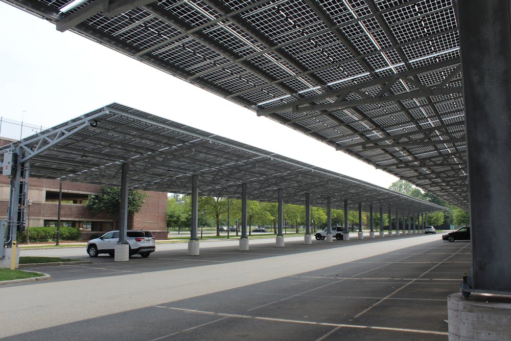 <p><em>The solar panels located in parking lots four and five were powered on for the first time in June 2023 (Photo by Elizabeth Gladstone / Multimedia Coordinator).</em></p>