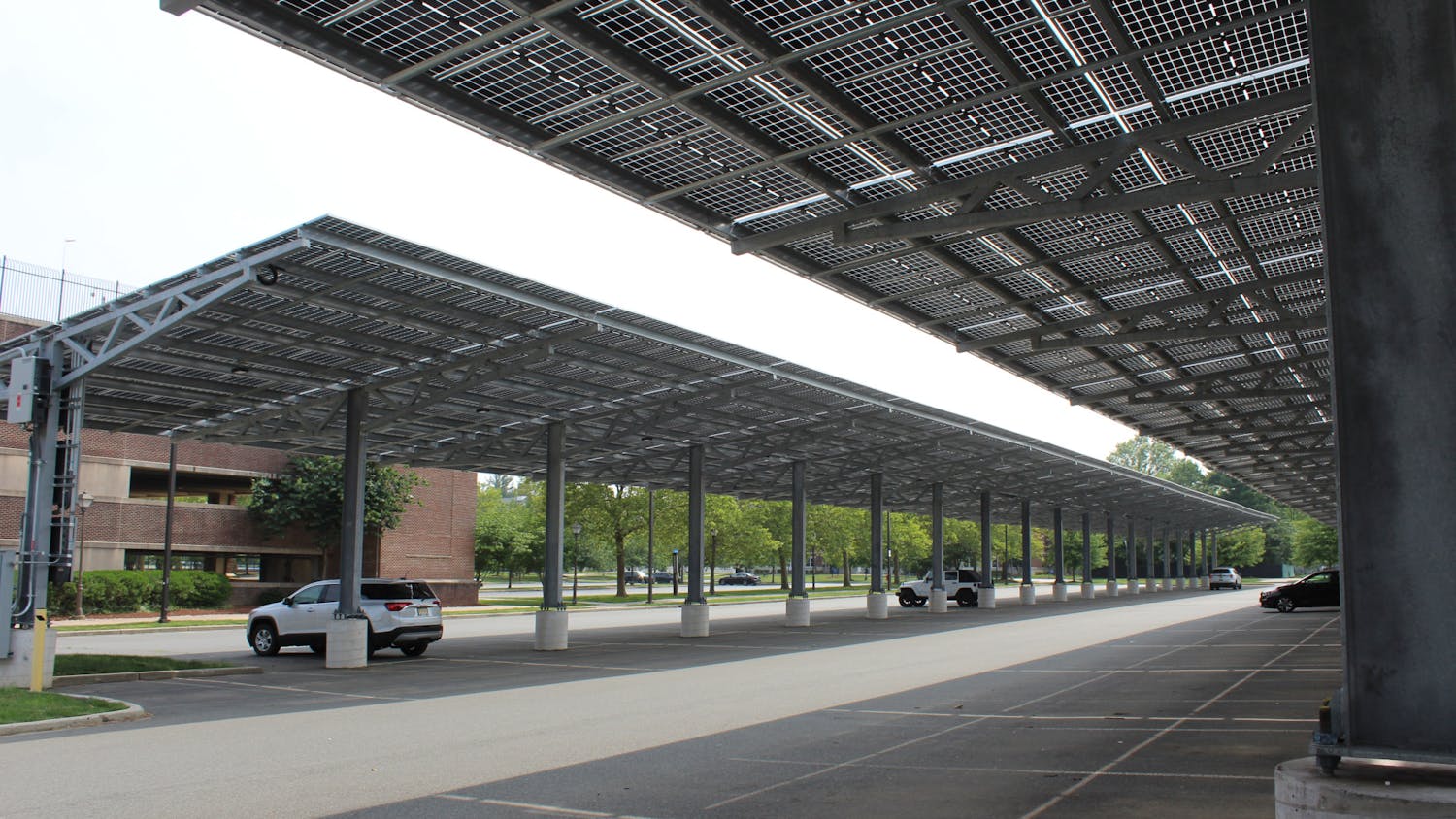 The solar panels located in parking lots four and five were powered on for the first time in June 2023 (Photo by Elizabeth Gladstone / Multimedia Coordinator).