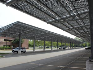 The solar panels located in parking lots four and five were powered on for the first time in June 2023 (Photo by Elizabeth Gladstone / Multimedia Coordinator).