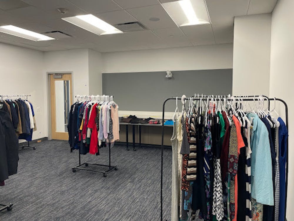 <p><em>The College’s Career Center offered $2 professional attire for students (Photo by Parisa Burton).</em></p>