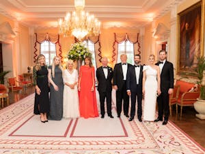 Donald, Donald Jr., Eric, and Ivanka Trump pose with Britain’s Prince of Wales and the Duchess of Cornwall in June 2019 (Photo Courtesy of Flickr / “President Trump and First Lady Melania Trump at Winfield House” by Trump White House Archives. June 5, 2019). 