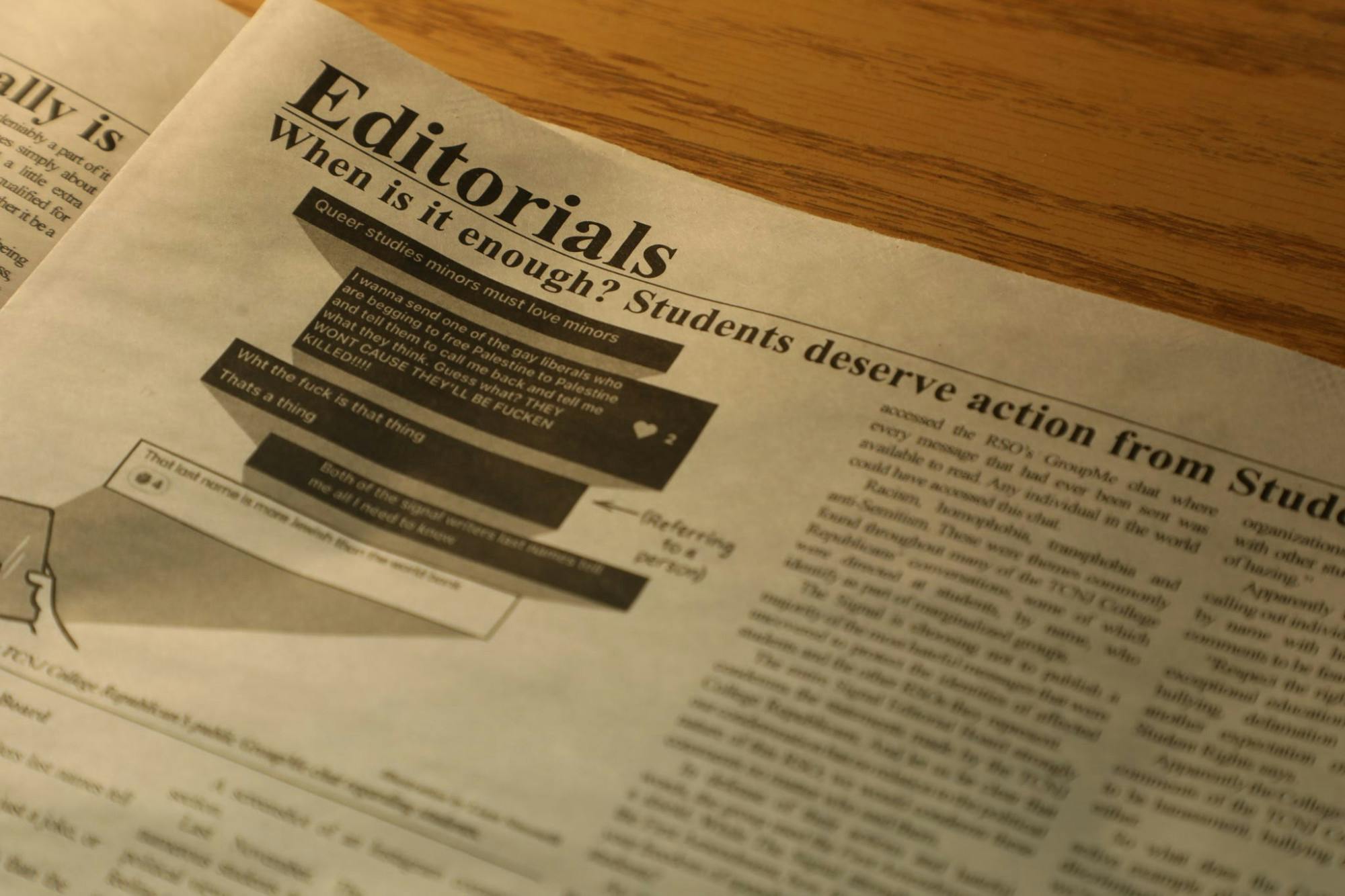 Controversial messages sent in the TCNJ College Republicans GroupMe chat sparked conversation about free speech throughout the campus community. (Photo by Andre Paras / Video Editor)