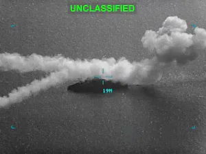 A photo of the IRIS Dena after being struck by U.S. forces. (Photo courtesy of Wikimedia Commons)