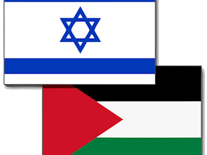 (Photo courtesy of Wikimedia Commons/“Israel-Palestine flags” by User:Justass. October 20, 2009). 