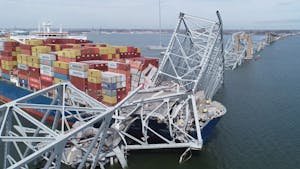 The Francis Scott Key Bridge collapsed due to a cargo ship collision (Photo courtesy of Wikimedia Commons / NTSBgov. March 26, 2024). 
