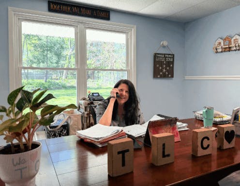 Owner, Liz Prior, on call at her business, The Learning Center. (Photo by Giya Khurana)