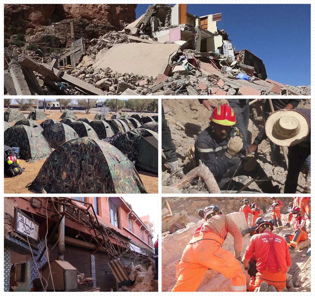 A devastating earthquake recently struck Morocco, killing at least 2,900 people and leaving more than 5,600 injured (Photo courtesy of Wikimedia Commons/“Collage of 2023 Marrakesh-Safi earthquake” by Huy91. September 13, 2023). 