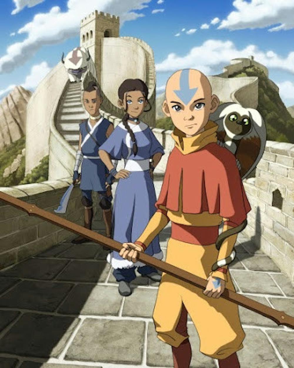 <p><em>Aang, center, stands with Katara and Sokka. (Photo courtesy of </em><a href="https://www.imdb.com/title/tt0417299/mediaindex/?ref_=mv?ref_=mv_sm" target=""><em>IMDb</em></a><em>)  </em></p>