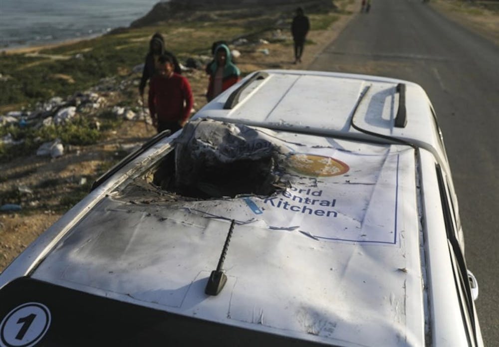 <p><em>The World Central Kitchen said in a statement that the convoy was hit by an Israeli strike while working on food distribution efforts (Photo courtesy of </em><a href="https://commons.wikimedia.org/wiki/File:World_Central_Kitchen_car_after_IDF_strike_-_1.jpg" target=""><em>Wikimedia Commons</em></a><em> / Tasnim. April 3, 2024). </em></p>