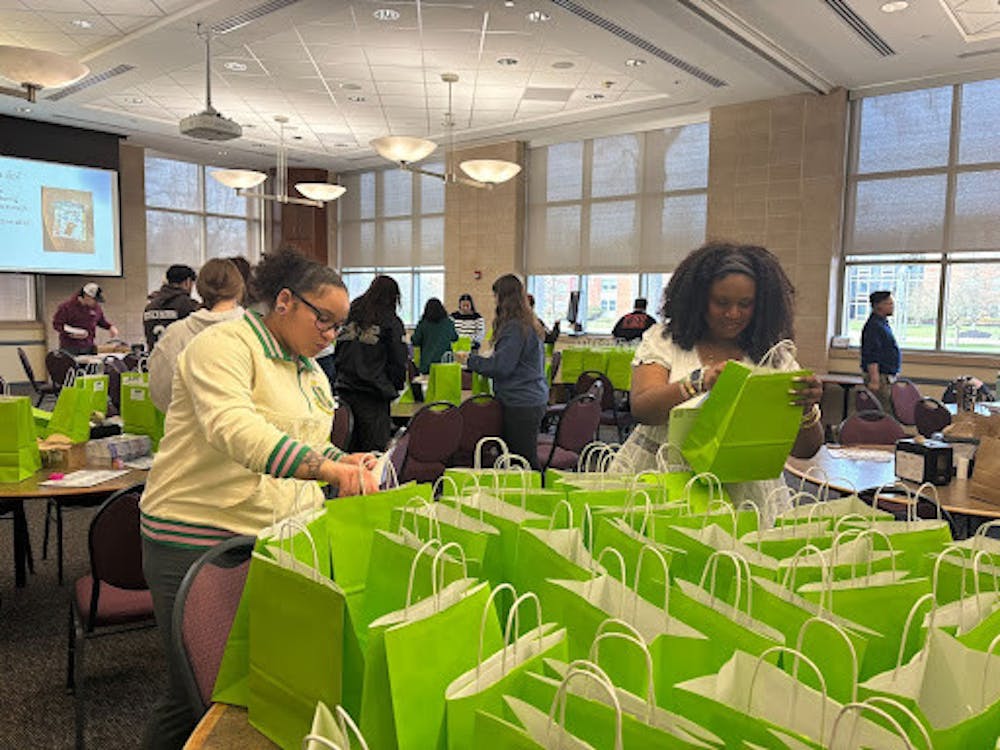 <p><em>Students packing gift bags at Rider University (Photo courtesy of Aylin Ismayilova)</em></p>