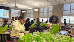 Students packing gift bags at Rider University (Photo courtesy of Aylin Ismayilova)