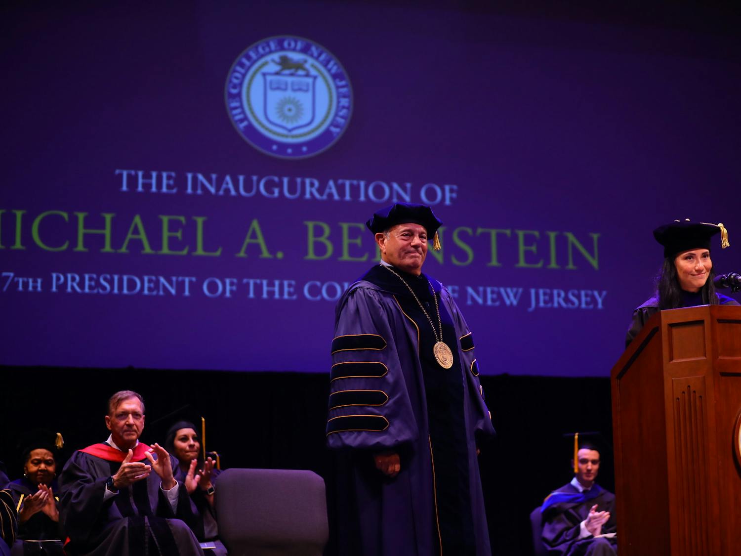 Board of Trustees Chair Rebecca Ostrov announced that the Board had endowed the Michael Bernstein and Patricia Harp Scholarship Fund, which will support transfer students with financial need from two or four-year institutions (Photo courtesy of Anthony DePrimo).