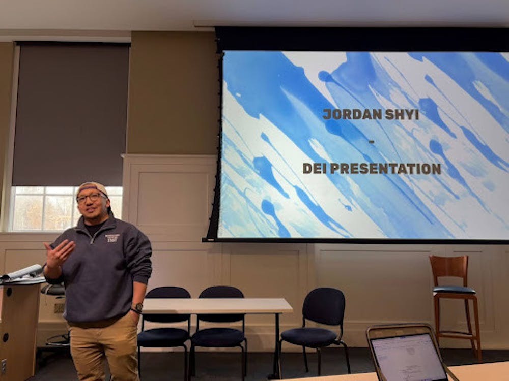 <p><em>Jordan Shyi, director of intercultural affairs, presented about understanding others’ identities at the Feb. 19 Student Government general body meeting. (Photo by Raeanne Raccagno) </em></p>