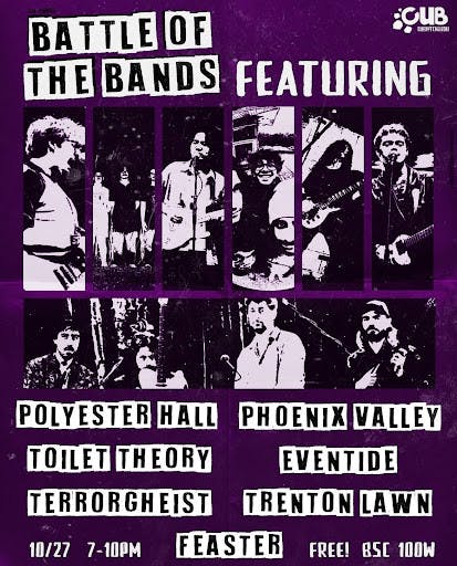 The battle included local acts Polyester Hall, Phoenix Valley, Toilet Theory, Eventide and Terrorgheist. (Graphic courtesy of Bri Meyer)