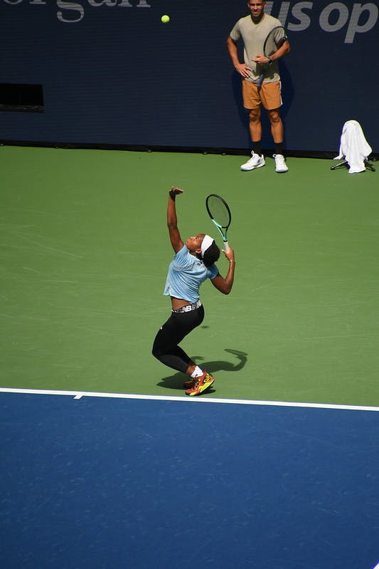 Coco Gauff in an early round U.S. Open match (Photo courtesy of Flickr / “Coco Gauff” by Amaury Laporte August 31, 2023).
