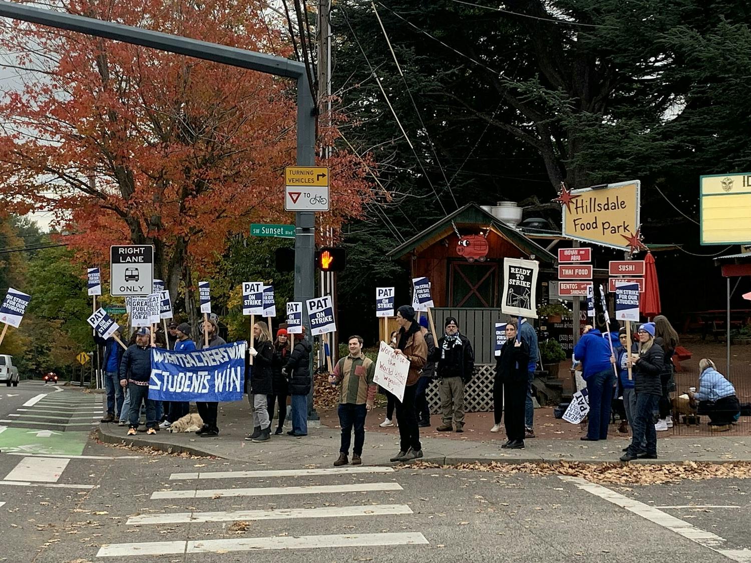 In the town of Portland, Oregon, disputes over fair pay and benefits for teachers have recently resulted in a strike, closing public schools (Photo courtesy of Wikimedia Commons/“Teachers picketing near Wells High School” by Margalob. November 1, 2023). 