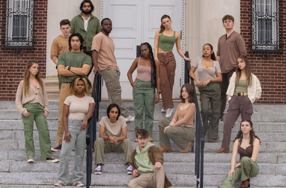 The Trentones pose for a group photo on the steps of Green Hall (Photo courtesy of Nikos DeGruccio).