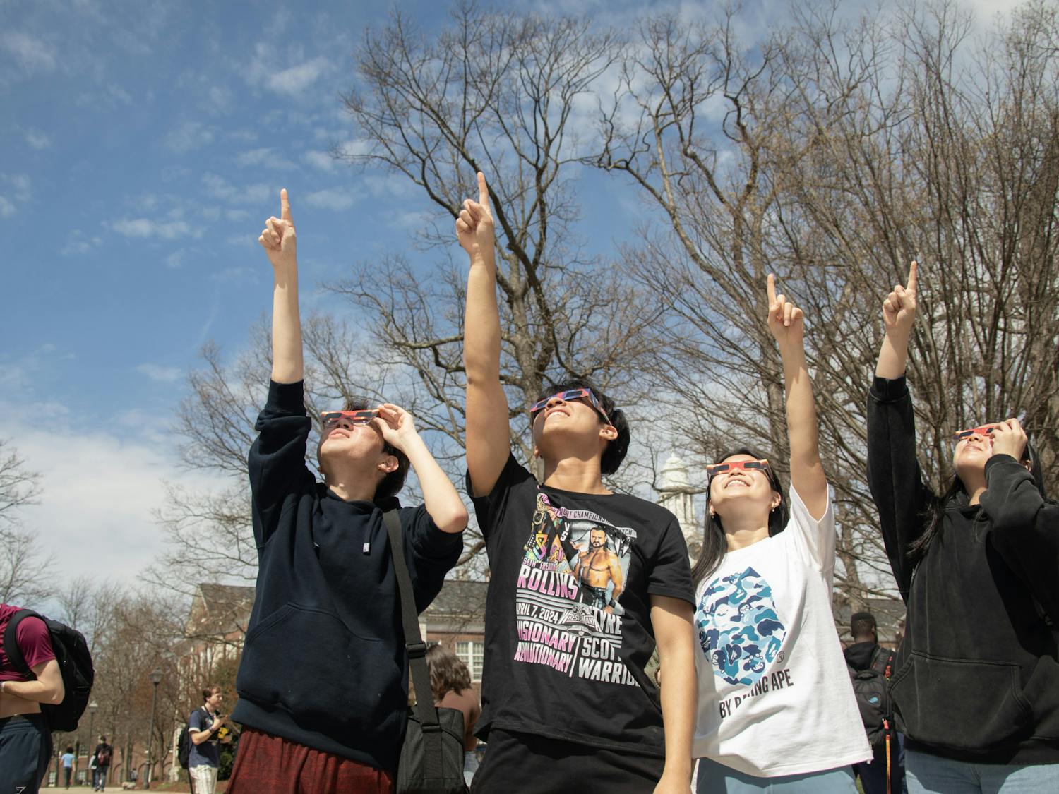 Students gather in front of the Brower Student Center to view the solar eclipse (Photo courtesy of Anthony DiPrimo).