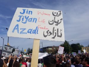 The Iranian Women, Life, Freedom protests began in fall 2022. (Photo courtesy of Wikimedia Commons / “Woman life freedom Richmondhill” by Pirehelokan. Oct. 1, 2022)