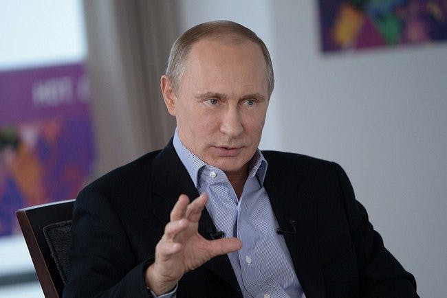 Russian President Vladimir Putin announced in his state of the nation address that Moscow is suspending participation in New START, a nuclear arms control treaty with the United States (Photo courtesy of Flickr/“Vladimir Putin” by Global Panorama. July 8, 2014). 