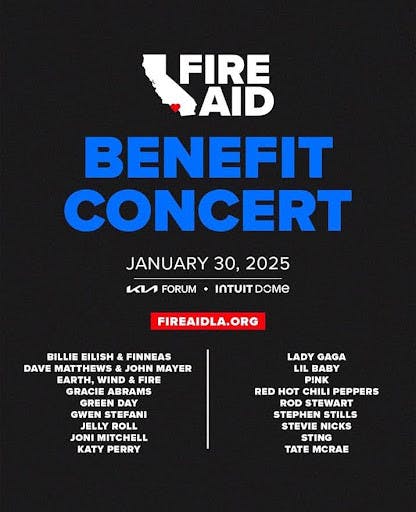 Artists such as Billie Eilish, Stevie Nicks and Lady Gaga performed at FireAid to raise money for victims of the LA fires. (Photo courtesy of IMDb)