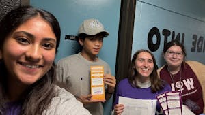 Professor Cecilia Colbeth’s “Rebel Girls” class partnered with the League of Women Voters to promote voter participation on campus. (Photo courtesy of Keya Amin)