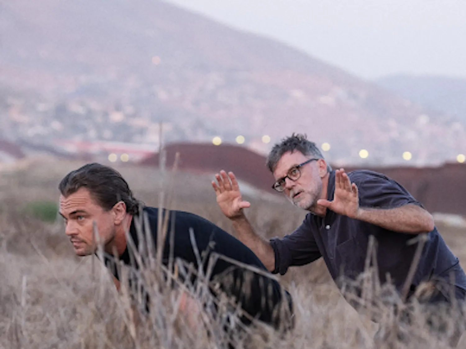 Leonardo DiCaprio and Paul Thomas Anderson behind the scenes of “One Battle After Another.” (Photo courtesy of IMDb)
