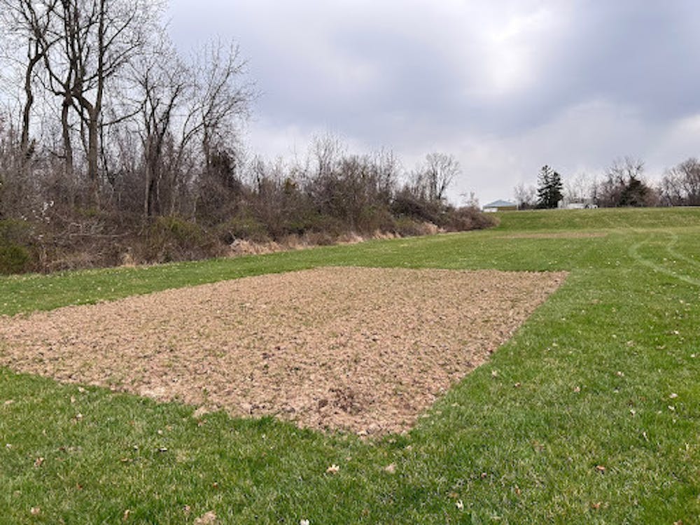 <p><em>One of two tilled plots ready for planting, located behind the soccer field and Decker Hall (Photo by Hanna Stuzman).</em></p>