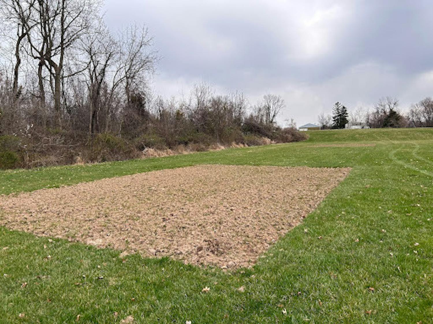 One of two tilled plots ready for planting, located behind the soccer field and Decker Hall (Photo by Hanna Stuzman).