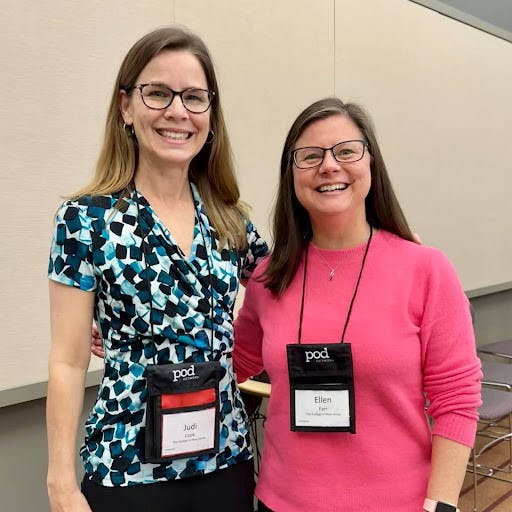 Executive Director of Center for Excellence in Teaching and Learning Judi Cook (left) and Director of Online Learning Ellen Farr (right) at a professional development conference for education developers (Photo courtesy of Ellen Farr).