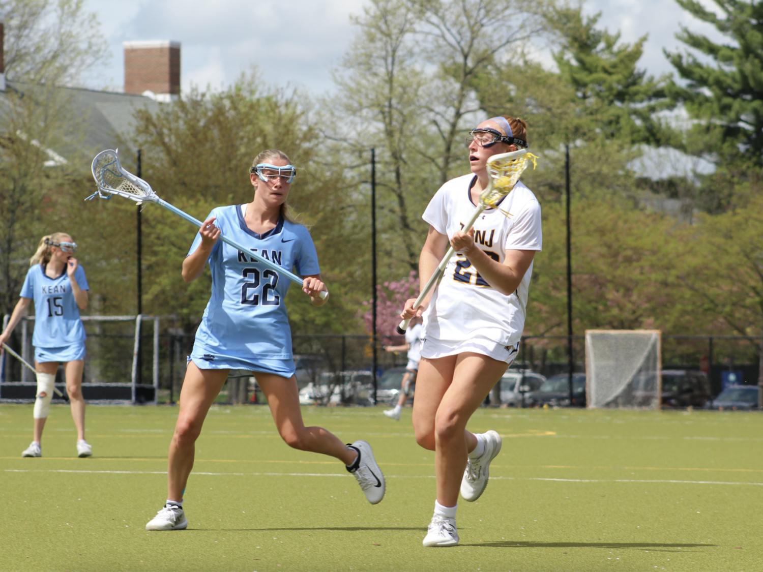 The Lions had their final regular season home game against Kean University this past Saturday, April 15, where the College got the job done 14-2 (only three quarters played due to weather conditions). Senior featured: Anna Devlin. (Photo courtesy of Elizabeth Gladstone / Photo Editor)
