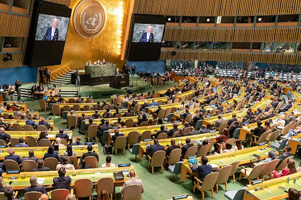 <p><em>The United Nations General Assembly debate takes place from Sept. 22 to Sept. 28 in New York City. (Photo courtesy of </em><a href="https://commons.wikimedia.org/wiki/File:President_Biden_Addresses_the_77th_Session_of_the_UN_General_Assembly_(52373501122).jpg" target=""><em>Wikimedia Commons</em></a><em>)</em></p><p><br/><br/></p>