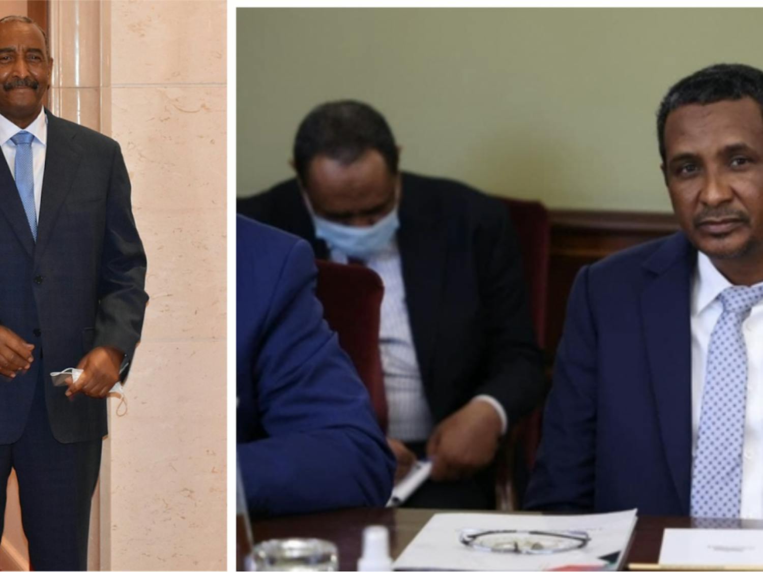 Sudan’s military forces broadly support General Abdel Fattah al-Burhan, the country’s de facto ruler, while the country’s main paramilitary force, the Rapid Support Forces (RSF) are loyal to the former warlord General Mohamed Hamdan Dagalo (Photos courtesy of Wikimedia Commons/Left: “Secretary Pompeo Meets with Sudanese Sovereign Council Chair General Fattah el-Burhan” by U.S. Department of State. August 25, 2020. Right: “General Mohamed Hamdan Dagalo” by Russian Government. February 25, 2022). 