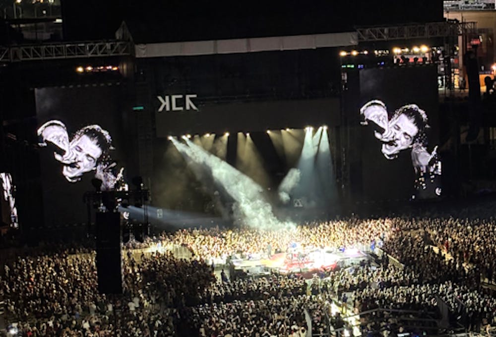<p><em>Gerard Way sings “Honey, This Mirror Isn’t Big Enough for the Two of Us” at Citi Field in Queens on Aug. 9, 2026. (Photo by Isabella McHugh)</em></p>