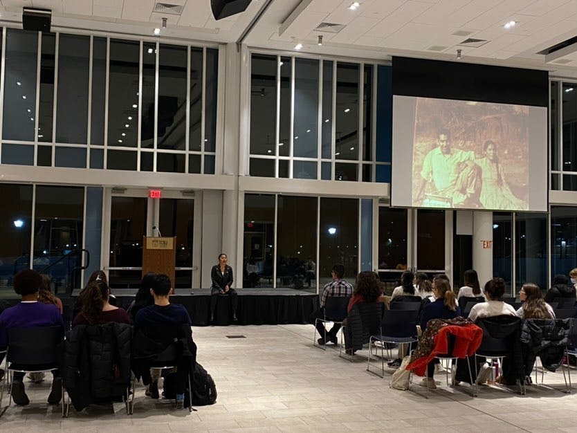 Samantha Ramirez-Herrera speaking in the Brower Student Center (Karla Fonseca / Staff Writer).