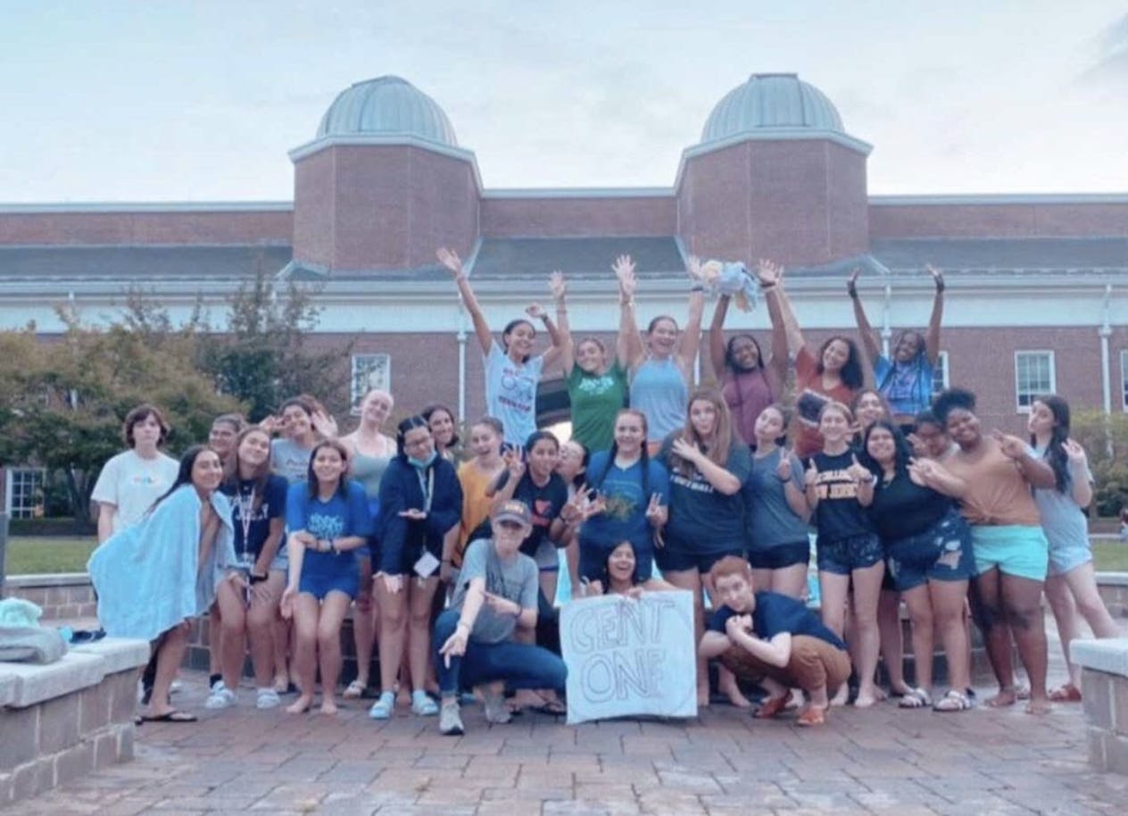 Kates and the rest of her floor in Centennial celebrate jumping in the fountain (Photo courtesy of Hannah Kates).