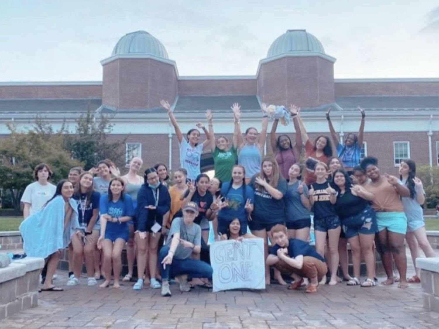 Kates and the rest of her floor in Centennial celebrate jumping in the fountain (Photo courtesy of Hannah Kates).