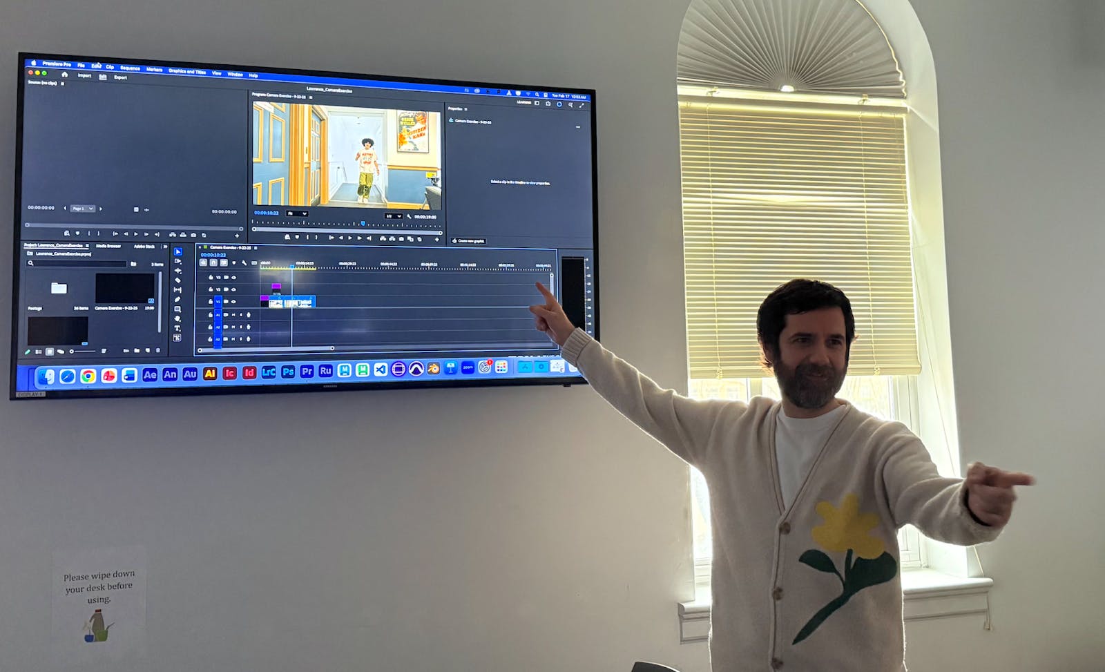 Matt Lawrence teaching editing to his Spring 2026 Intro to Digital Filmmaking class at the College. (Photo by Giya Khurana)