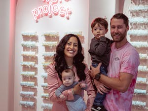 Adriana Carrig and her family (including husband Bill Carrig, TCNJ alum as well as President and COO of Little Words Project) at Little Words Project’s most recent store opening in Austin, Texas (Photo courtesy of Adriana Carrig).