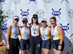 Members of women’s club crew after placing second in The Head of the Passaic Regatta (Courtesy of Jordan Galan).