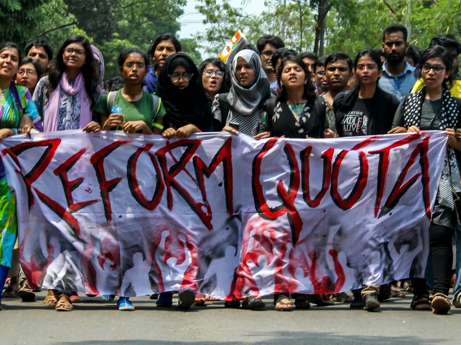 The surge in student protests across Bangladesh began on July 1 when students at the University of Dhaka started peaceful demonstrations against the country’s job quota system (Photo courtesy of Wikimedia Commons / “Students of BUET protesting to reform quota system - Quota Reform Movement (2)” by Rahat Chowdhury. April 11, 2018).