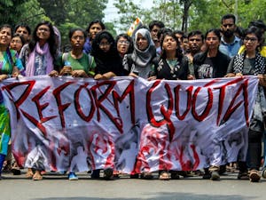 The surge in student protests across Bangladesh began on July 1 when students at the University of Dhaka started peaceful demonstrations against the country’s job quota system (Photo courtesy of Wikimedia Commons / “Students of BUET protesting to reform quota system - Quota Reform Movement (2)” by Rahat Chowdhury. April 11, 2018).
