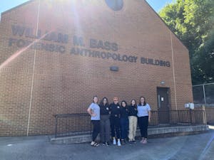 Garcia (third from the left) and her colleagues outside of the William M. Bass Forensic Anthropology Building (Photo Courtesy of Beatriz Garcia).