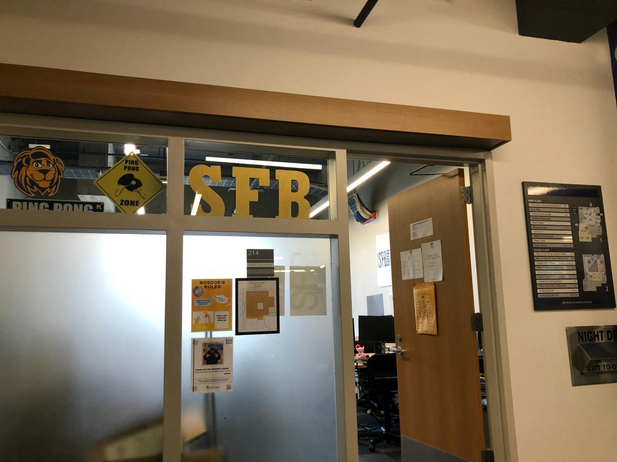 The board&#x27;s office at BSC 214. (Kevin Hornibrook / News Editor)