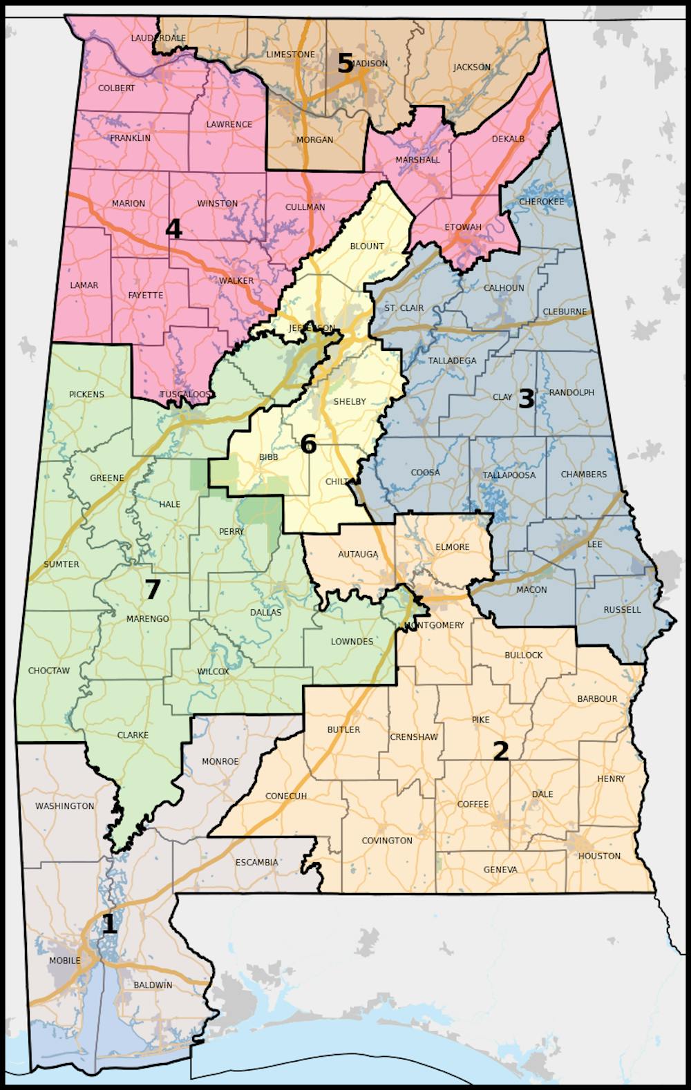 <p><em>Alabama legislatures are appealing to the Supreme Court following an order from federal judges to redraw the state’s congressional district map (Photo courtesy of Wikimedia Commons / “</em><a href="https://commons.wikimedia.org/wiki/File:Alabama_Congressional_Districts,_118th_Congress.svg" target=""><em>Alabama Congressional Districts, 118th Congress</em></a><em>” by Twotwofourtysix. April 12, 2023). </em></p>
